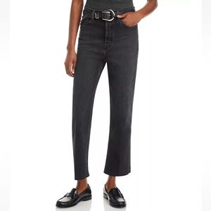 RE/DONE 70’s Stove Pipe High Rise Cropped Raw Hem Jeans in Washed Noir size 26
